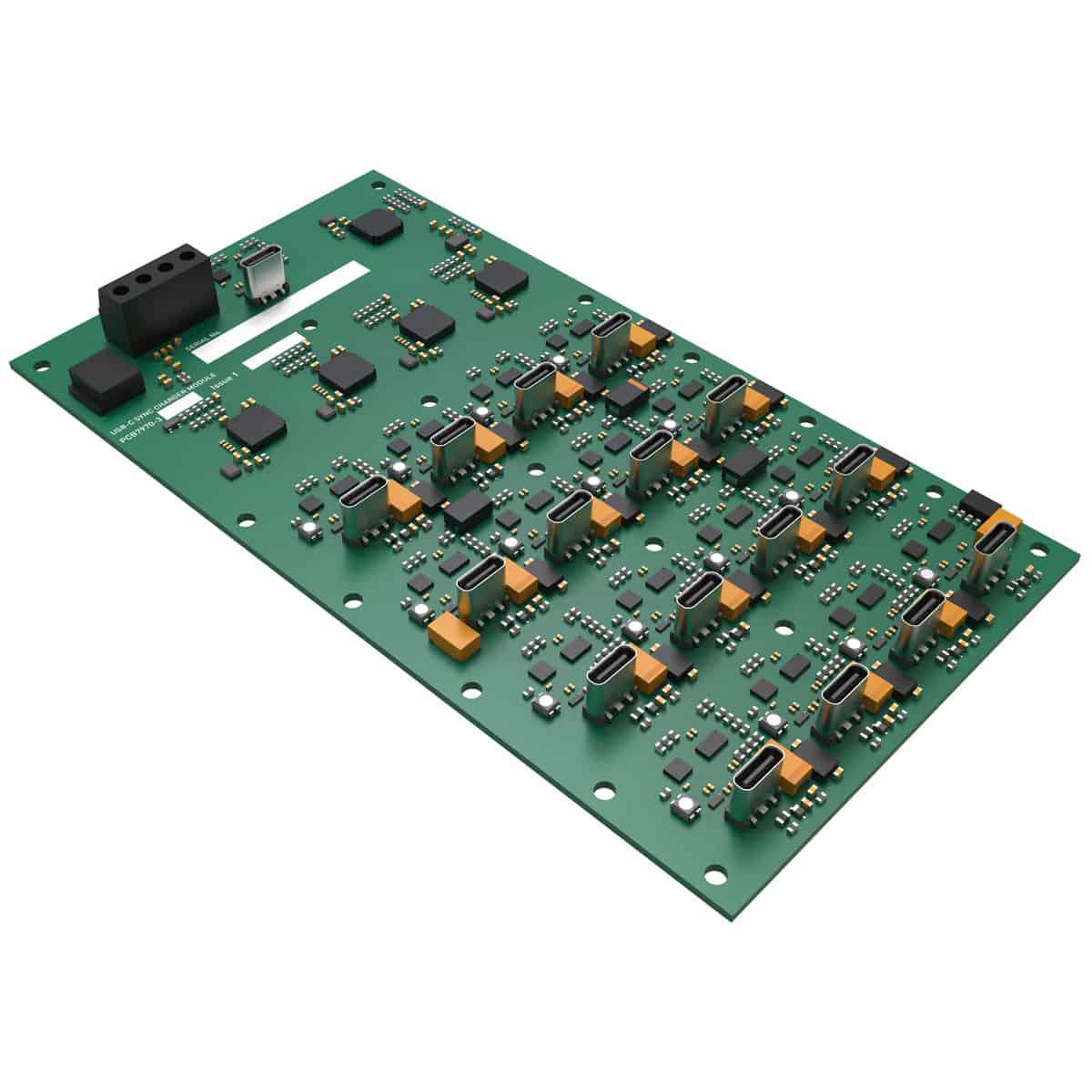 ChargeBus 16-port USB-C charging and sync circuit board