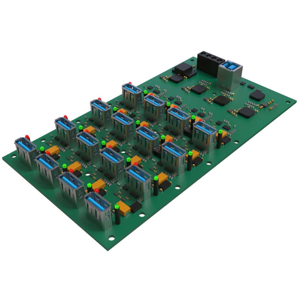 ChargeBus UB16-A/5G 16-port USB-A charging and sync circuit board