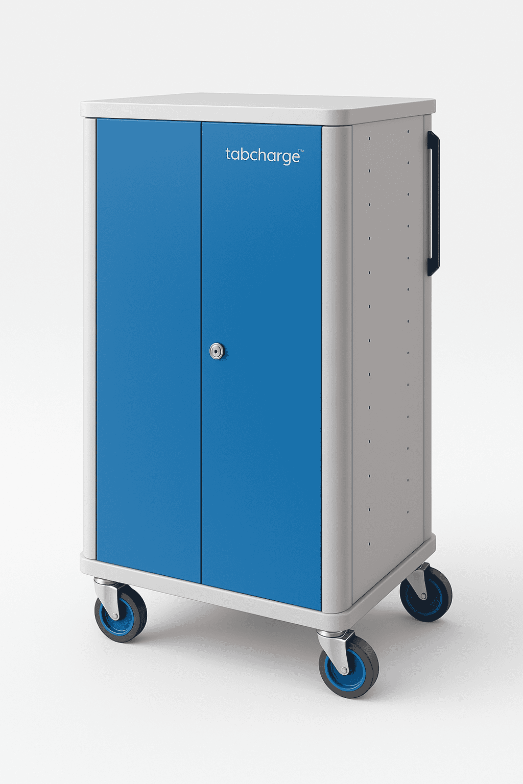 Lockable mobile tablet charging cabinet on wheels