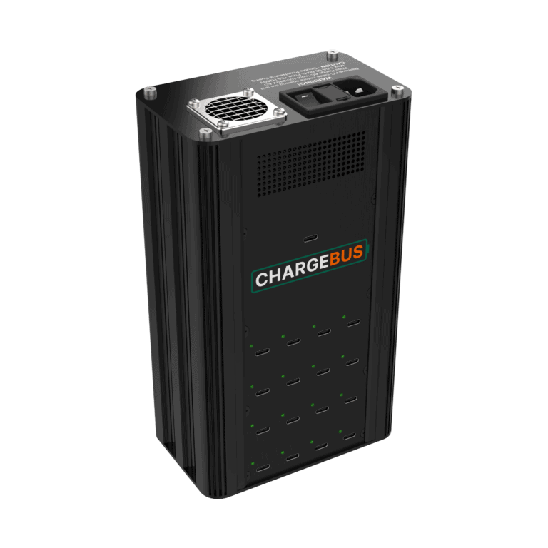 Angled side view of the ChargeBus Sync 16 USB-C charge and sync system