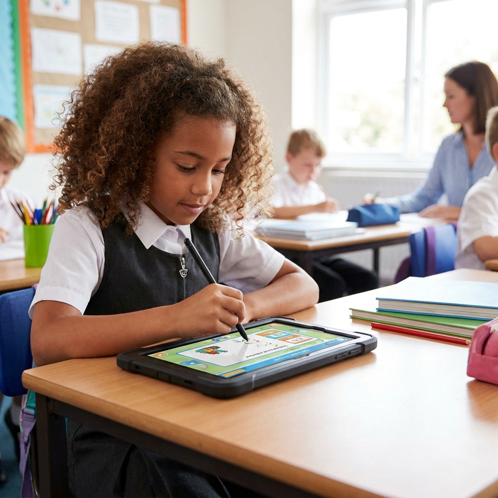 Student using a tablet in an education setting